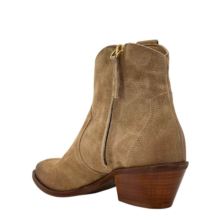 Ovyé Women's Ankle Boot, Texan Model, Suede, Beige
