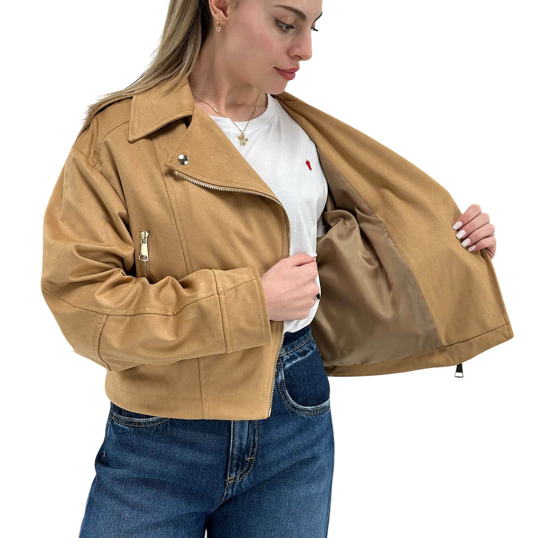 Motel Women's Jacket, Biker Style, Eco-Leather, Beige