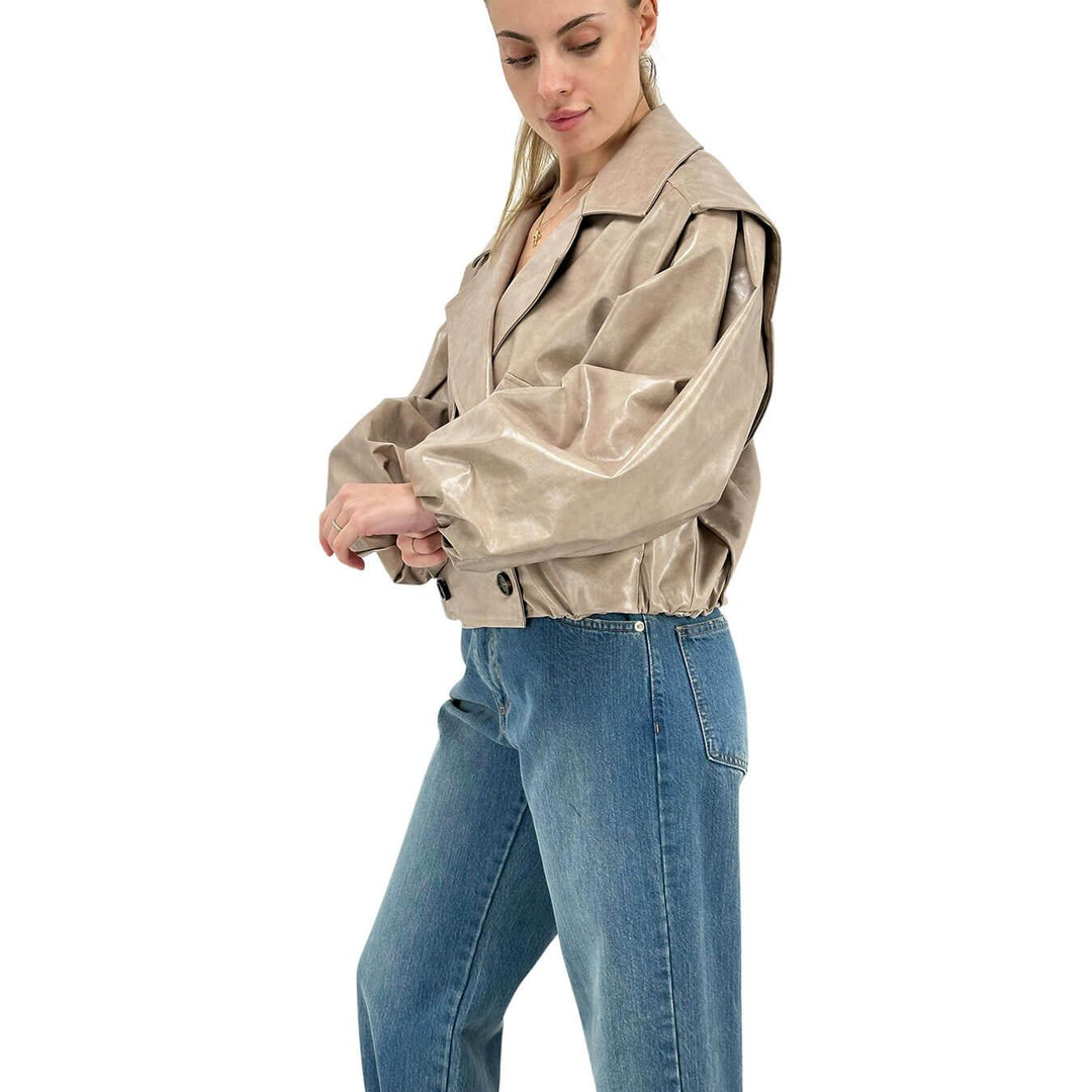 Motel Women's Jacket, Bomber, Double-breasted, Eco-leather, Beige