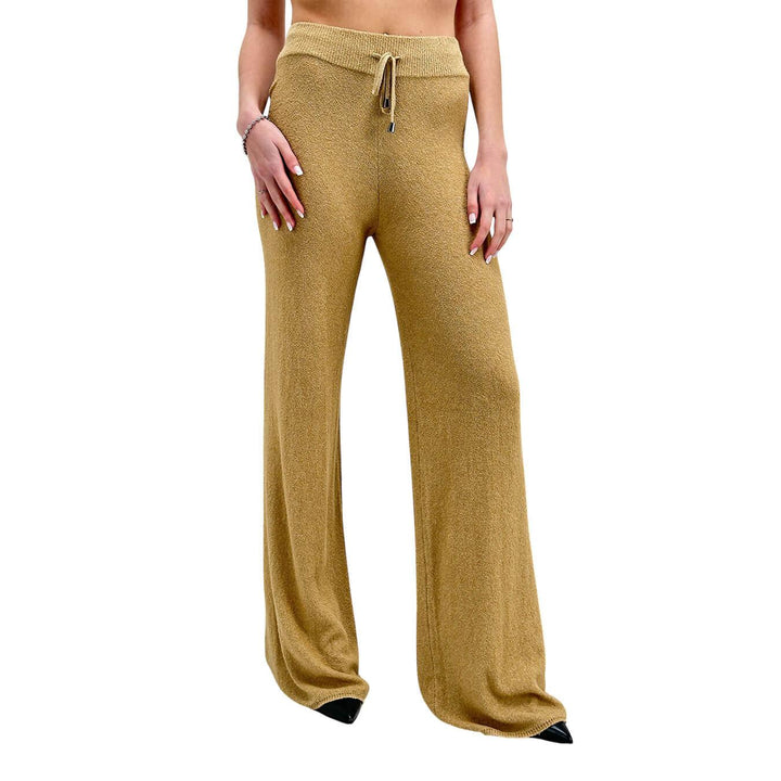 Kontatto Women's Pants, Long, Wide Leg, Drawstring, Beige