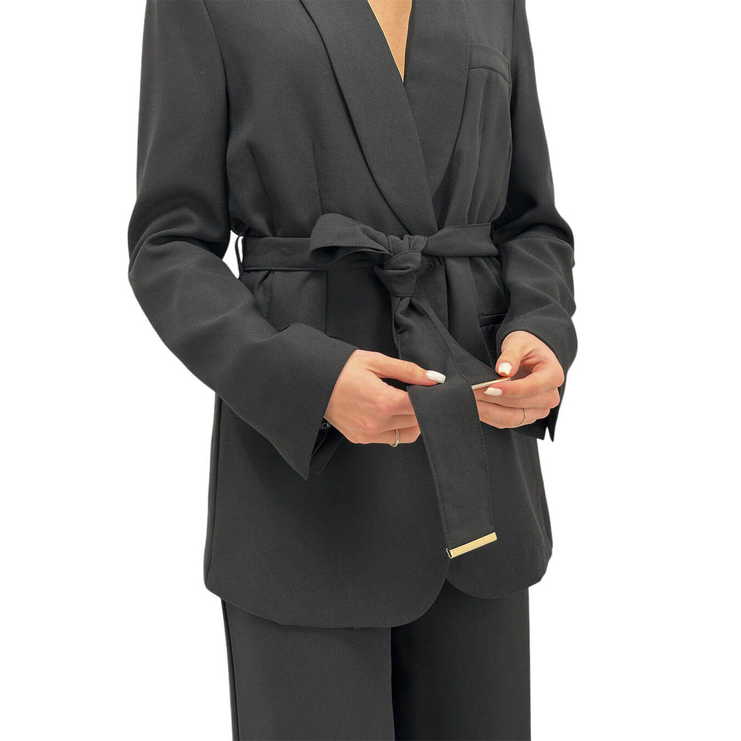 Koralline Women's Jacket, With Belt, Satin, Black