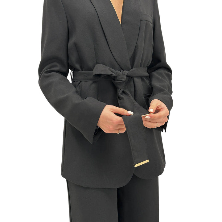 Koralline Women's Jacket, With Belt, Satin, Black