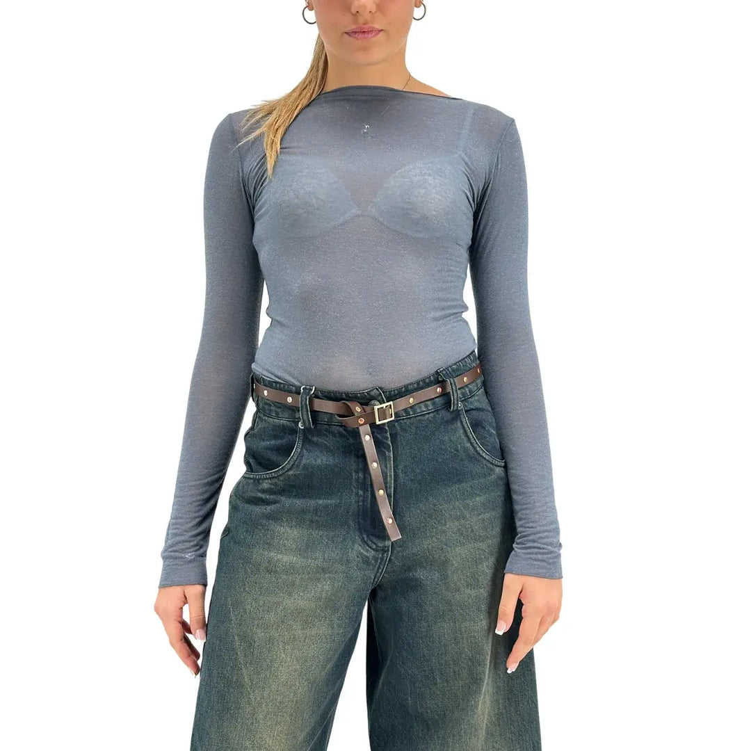 Tensione In, Maglia, Donna, Scollo a Barca, Misto Cashmere, Piombo