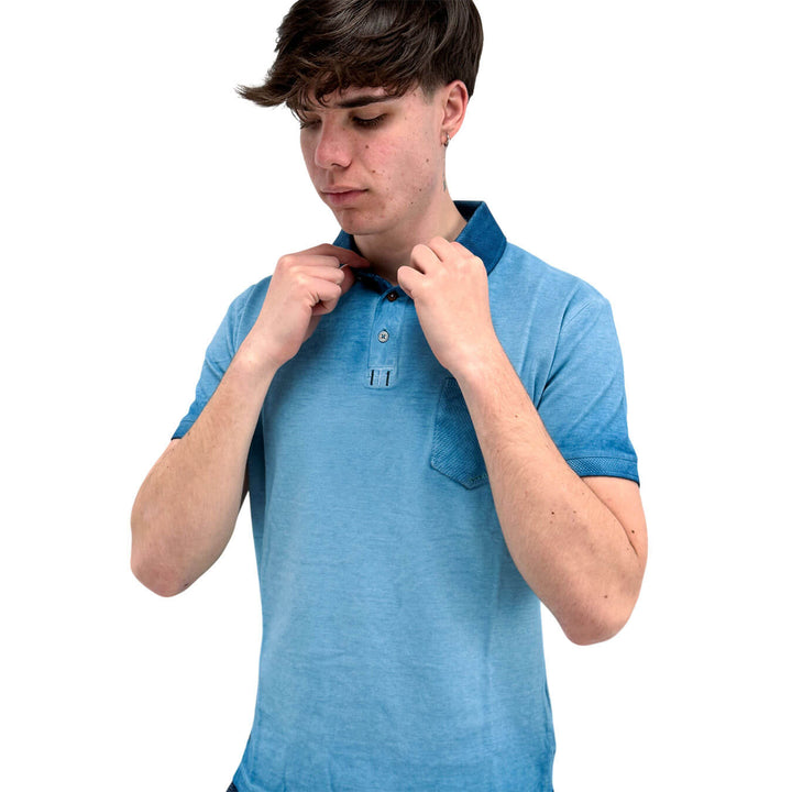 MarKup Men's Shirt, Polo, Short Sleeve, Three Buttons, Blue