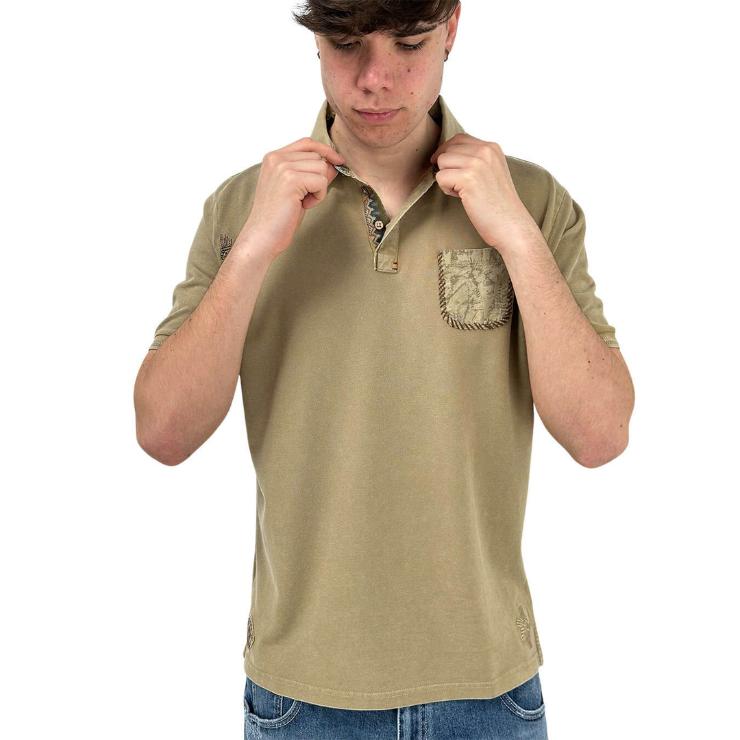MarKup Men's Shirt, Polo, Short Sleeve, Three Buttons, Beige