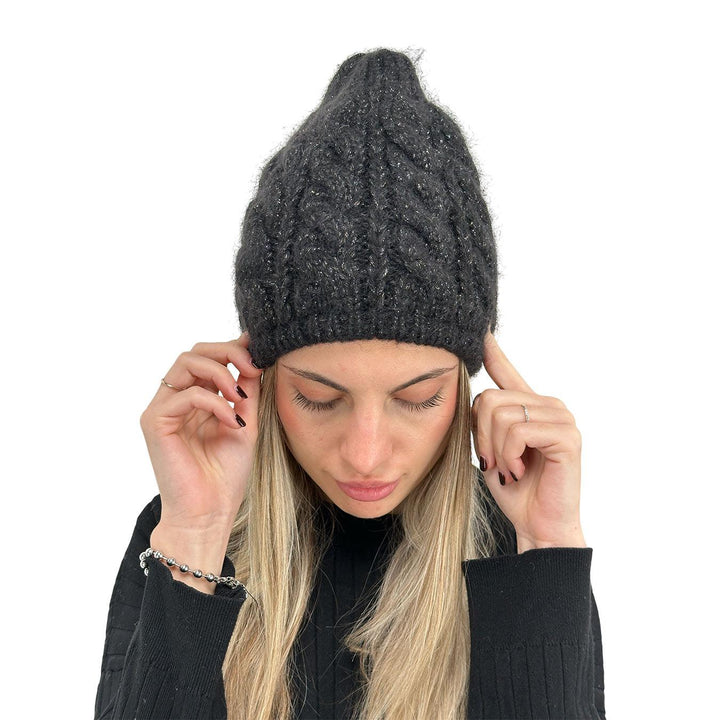 Bassini Women's Hat, Braids, Mixed Fabric, Black