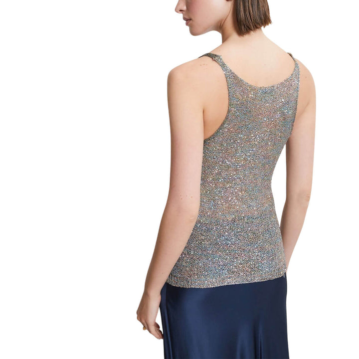 Ottod'Ame Women's Jersey, Tank Top, Sequins, Mixed Fabric, Grey