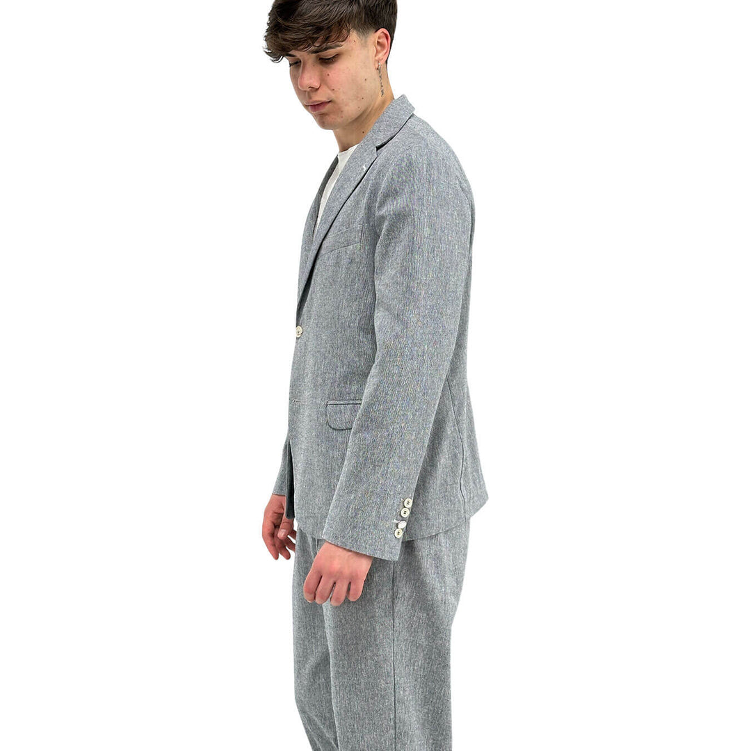 BL.11 Block Eleven Men's Suit, Single Breasted, Linen Blend, Grey