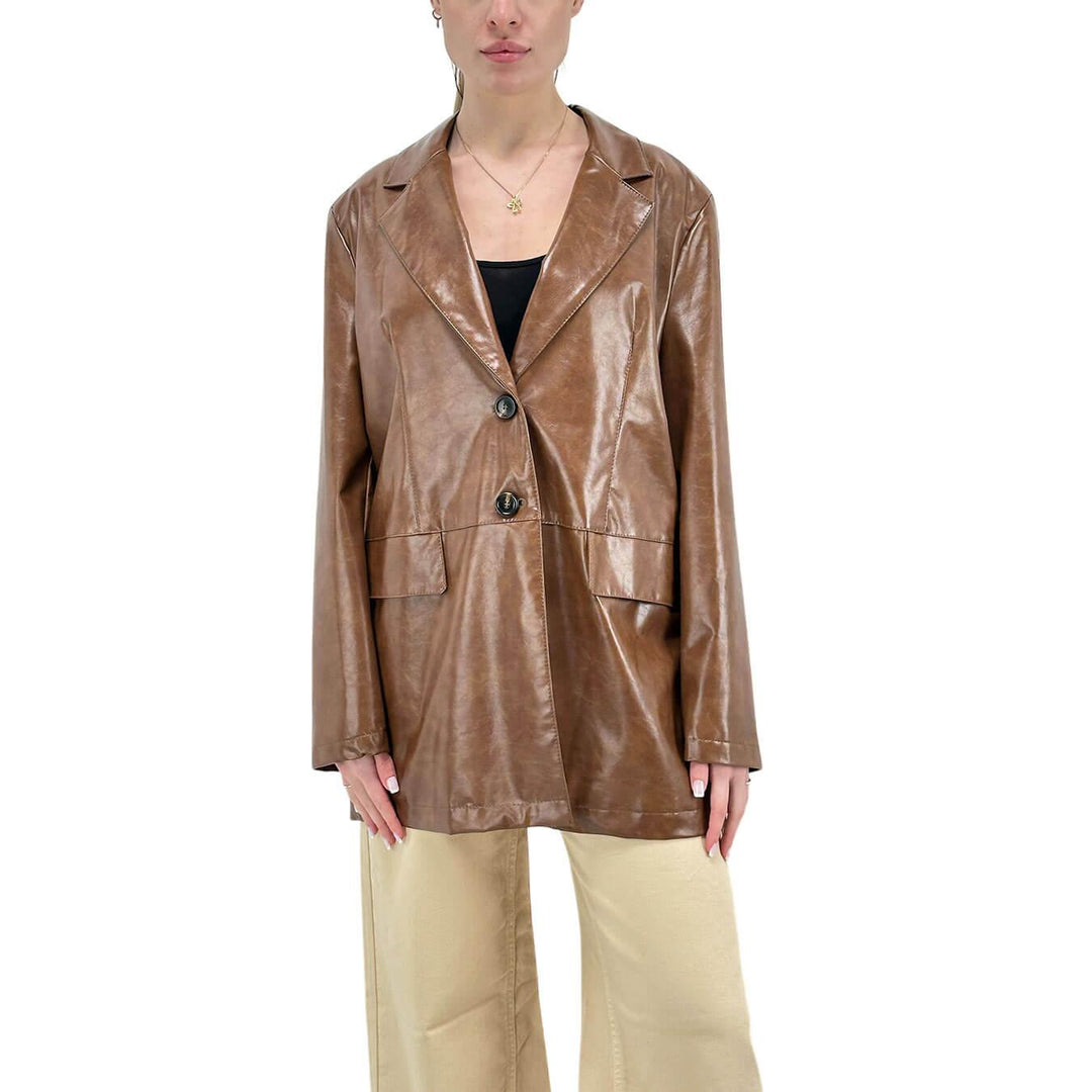 Motel Women's Jacket, Single Breasted, Eco Leather, Brown