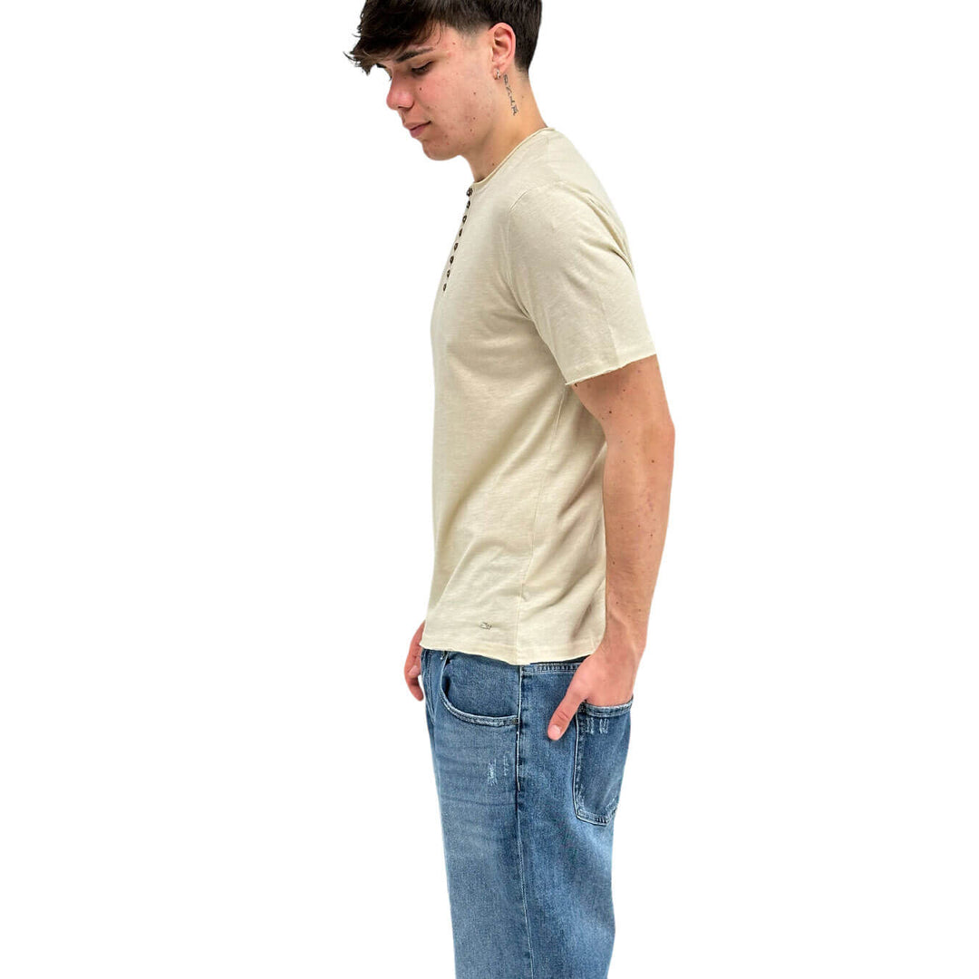 MarKup Men's Shirt, Serafino, Short Sleeve, Cotton, Beige