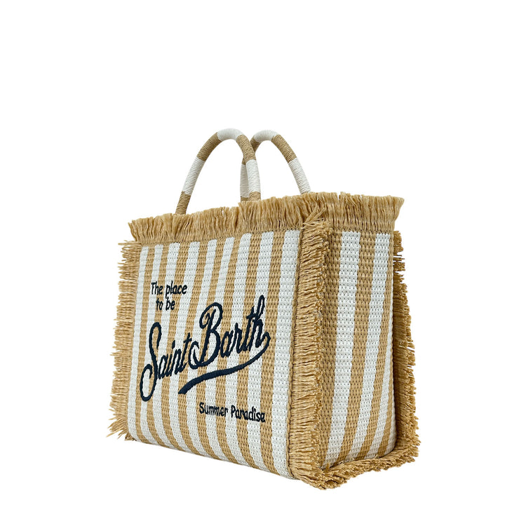 Mc2 Saint Barth Colette Borsa Donna, Effetto Paglia, Righe, Beige