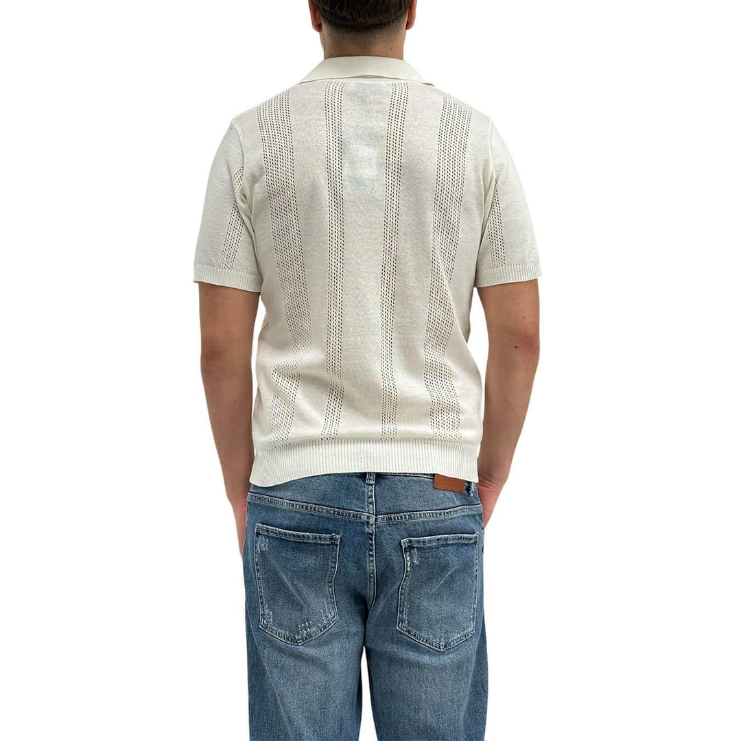 BL.11 Block Eleven Men's Sweater, Openwork Pattern, Cotton, Ivory