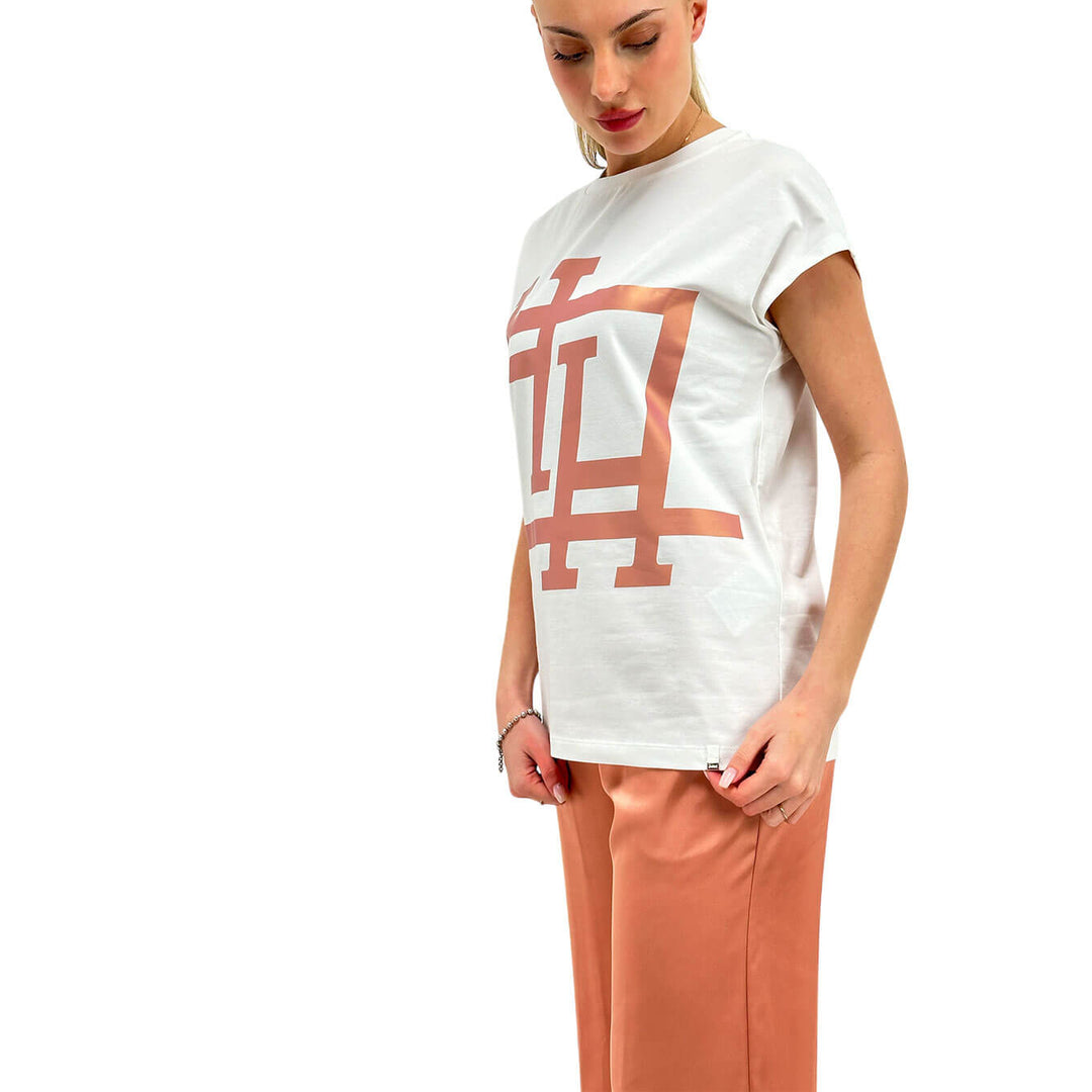 Herno Maglia Donna, T-Shirt Interlock Jersey, Cotone, Bianco