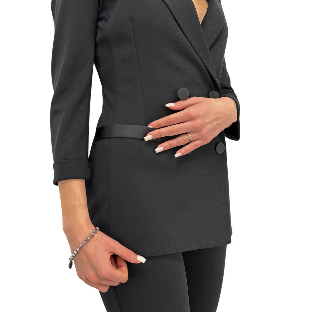 Imperial Giacca Doppiopetto Donna, Revers, Satin, Nero