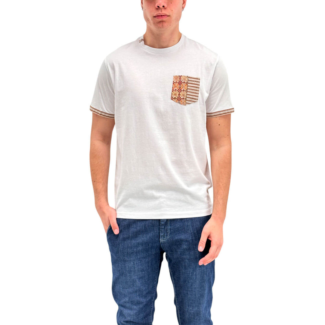 MarKup Men's Sweater, Crew Neck, Coloured Pocket, Cotton, White