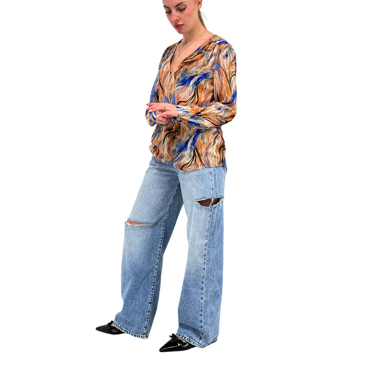 Koralline Women's Blouse, V-Neck, Geometric Pattern, Multicolor