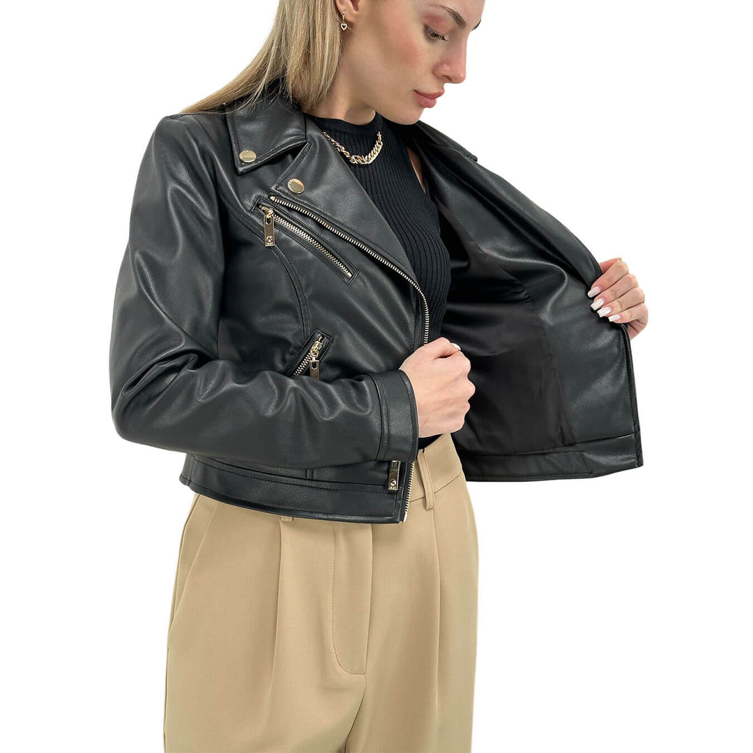 Relish Women's Jacket, Biker Style, Eco-Leather, Black