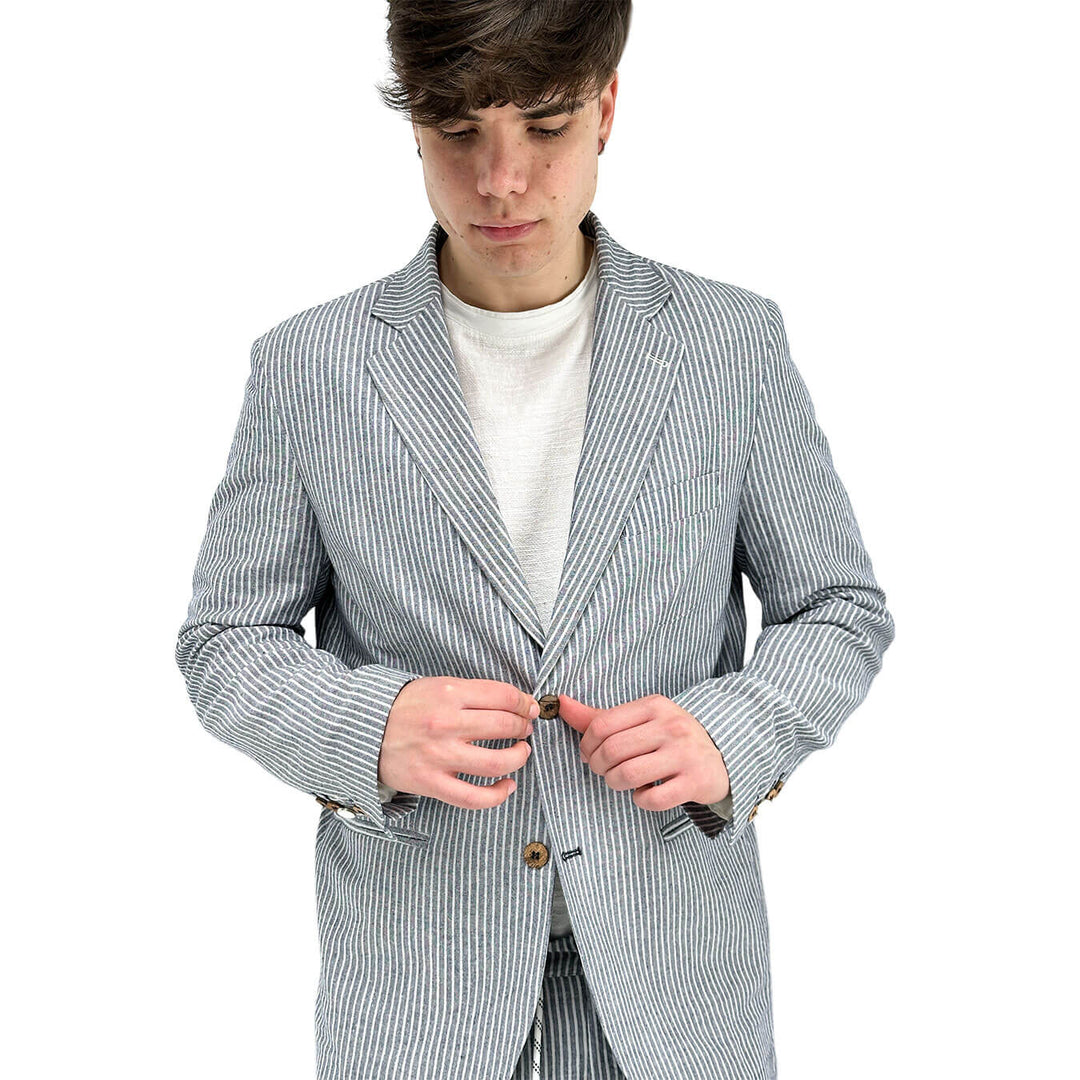 BL.11 Block Eleven Men's Suit, Single Breasted, Striped, Blue