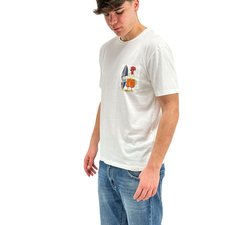 BL.11 Block Eleven Men's T-Shirt, Decorated Pocket, Cotton, White