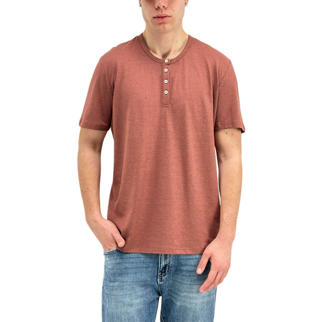 Amaranth Men's Shirt, Short Sleeve, Linen and Cotton, Brown