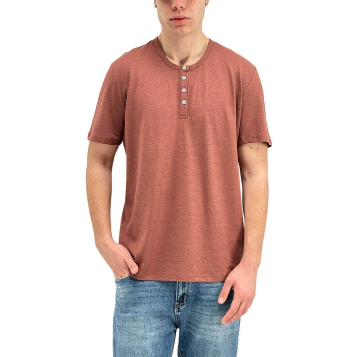 Amaranth Men's Shirt, Short Sleeve, Linen and Cotton, Brown