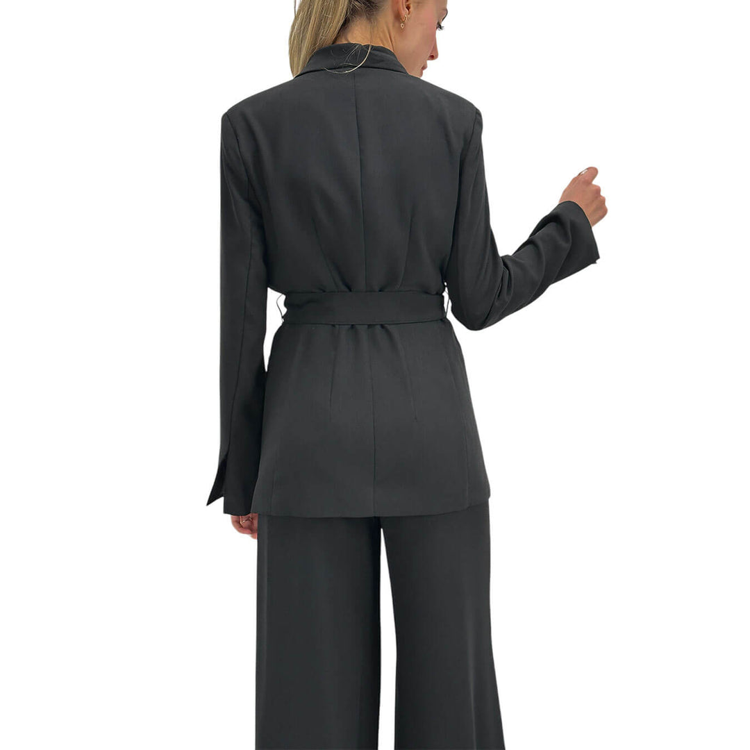 Koralline Women's Jacket, With Belt, Satin, Black