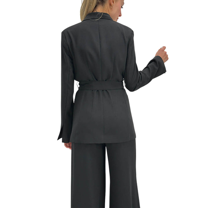 Koralline Women's Jacket, With Belt, Satin, Black