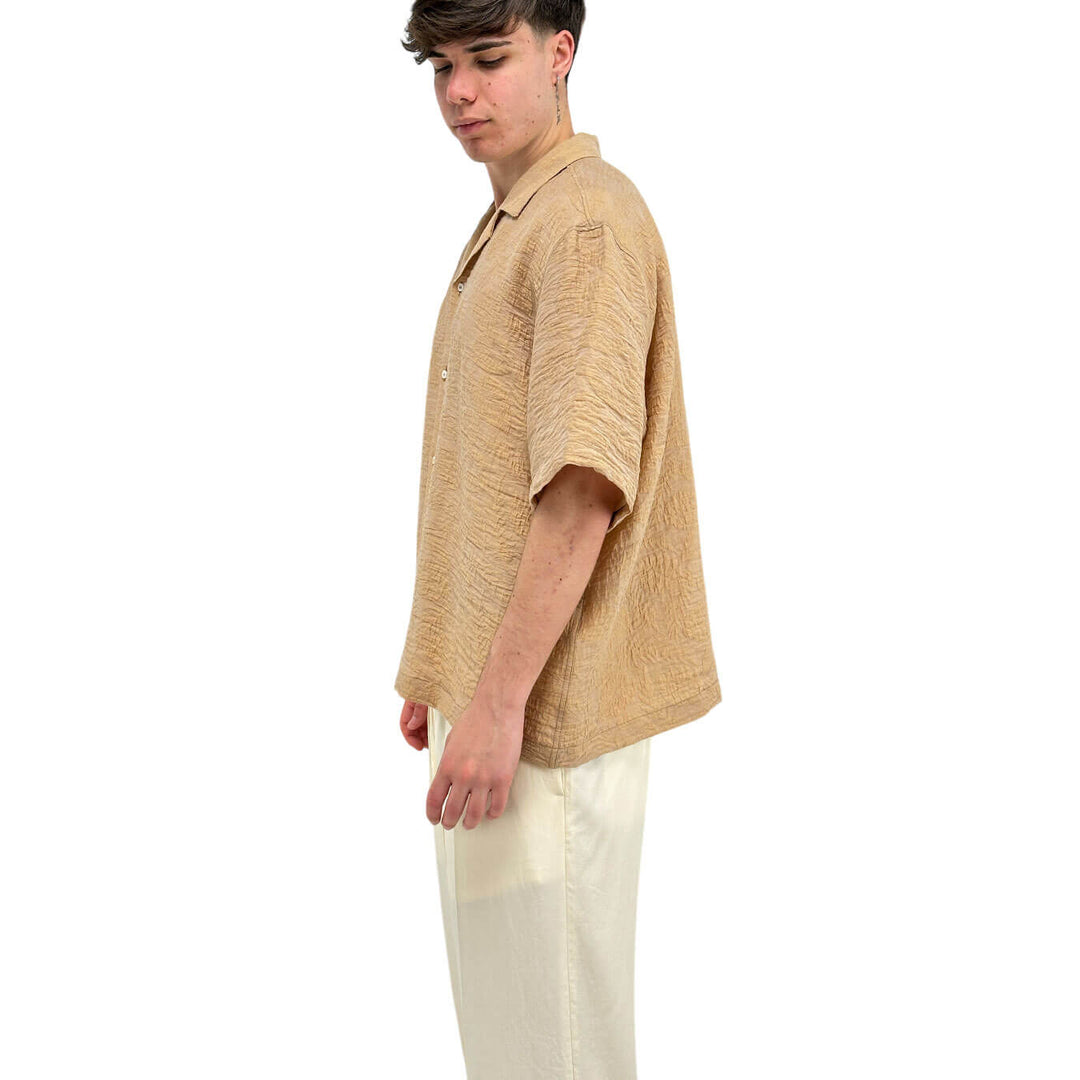 I'm Brian Men's Shirt, Casual, Short Sleeve, Lyocell, Beige