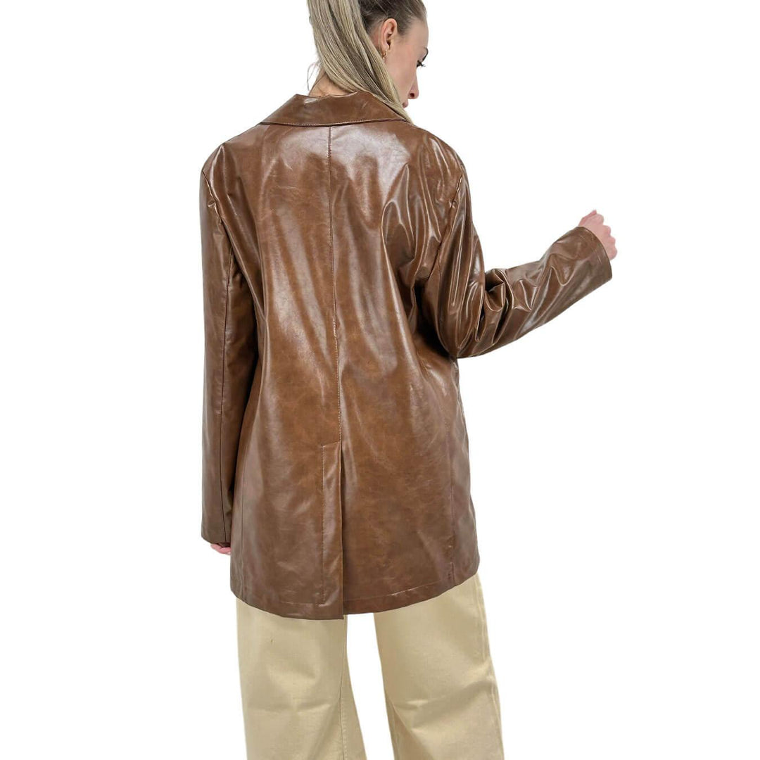 Motel Women's Jacket, Single Breasted, Eco Leather, Brown