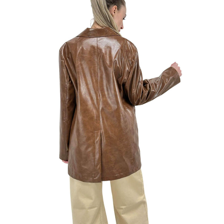 Motel Women's Jacket, Single Breasted, Eco Leather, Brown