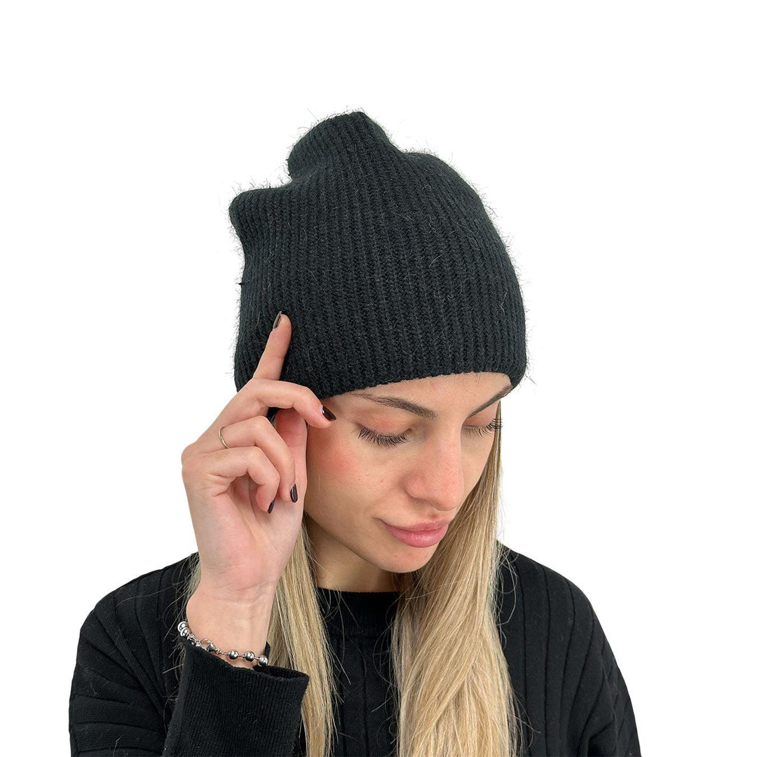 Bassini Women's Hat, Ribbed, Mixed Fabric, Black