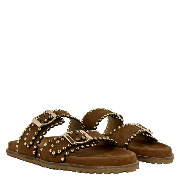 Ovyé Women's Shoes, Slipper, Double Strap, Studs, Suede