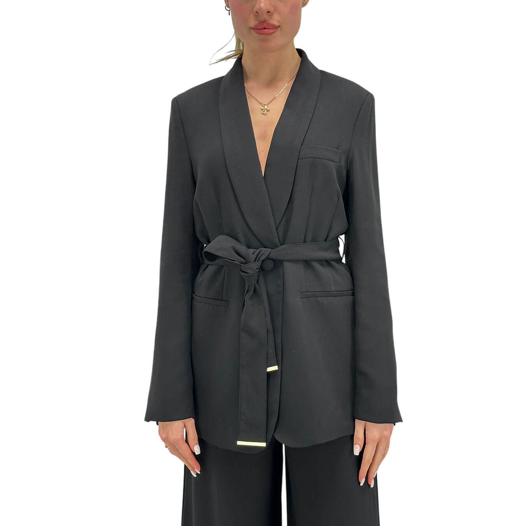 Koralline Women's Jacket, With Belt, Satin, Black