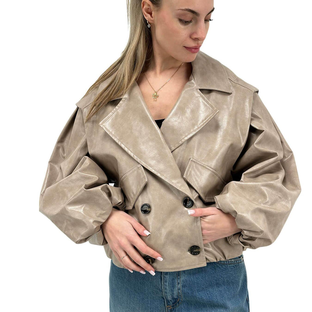Motel Women's Jacket, Bomber, Double-breasted, Eco-leather, Beige