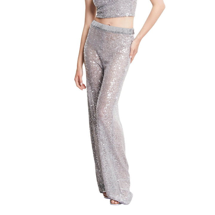 Ottod'Ame Women's Pants, Palazzo, Sequins, Mixed Fabric, Grey