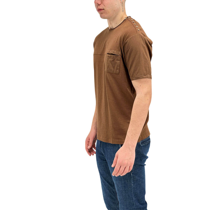 MarKup Men's Sweater, T-Shirt, Crew Neck, Buttons on the Shoulder, Brown