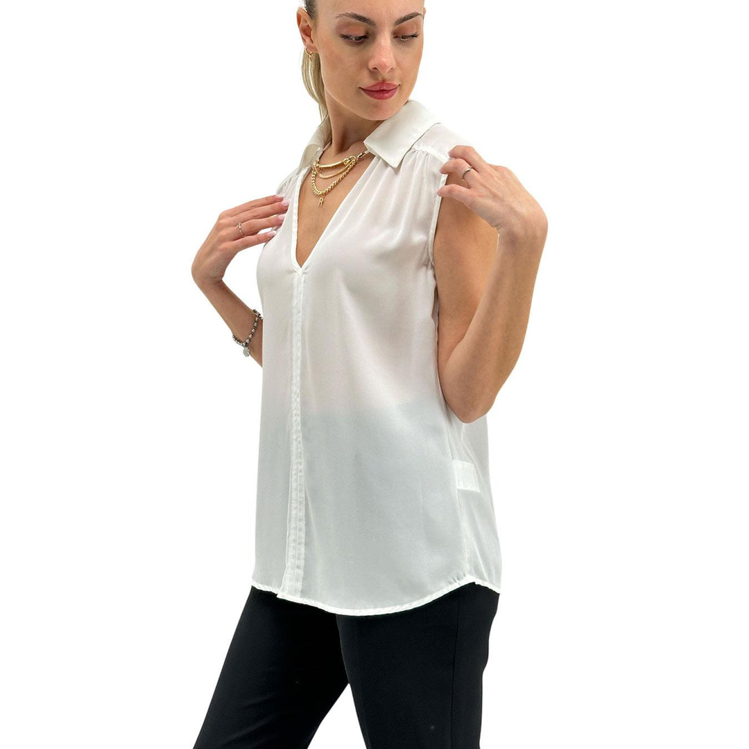 Relish Women's Blouse, Sleeveless, V-Neck, Collar, White