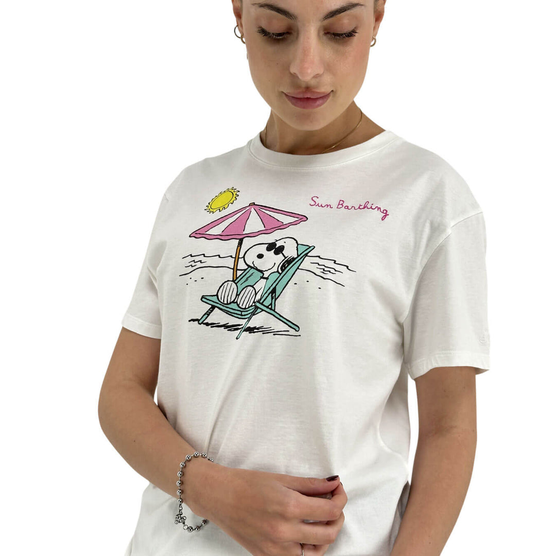 Mc2 Saint Barth Snoopy Women's T-Shirt, Crew Neck, Cotton, White