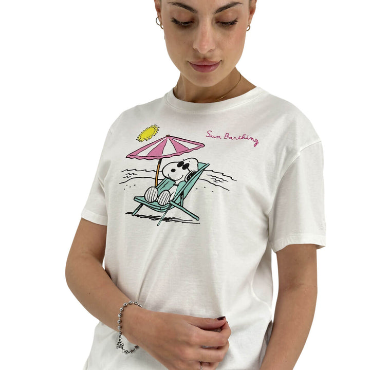 Mc2 Saint Barth Snoopy Women's T-Shirt, Crew Neck, Cotton, White