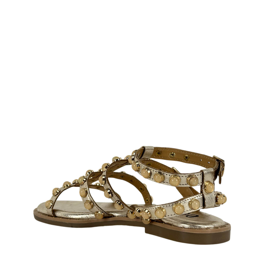 Ovyé Women's Shoes, Studded Sandal, Laminated Leather, Gold