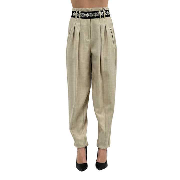 Koralline Women's Cargo Pants, Stone Belt, Beige