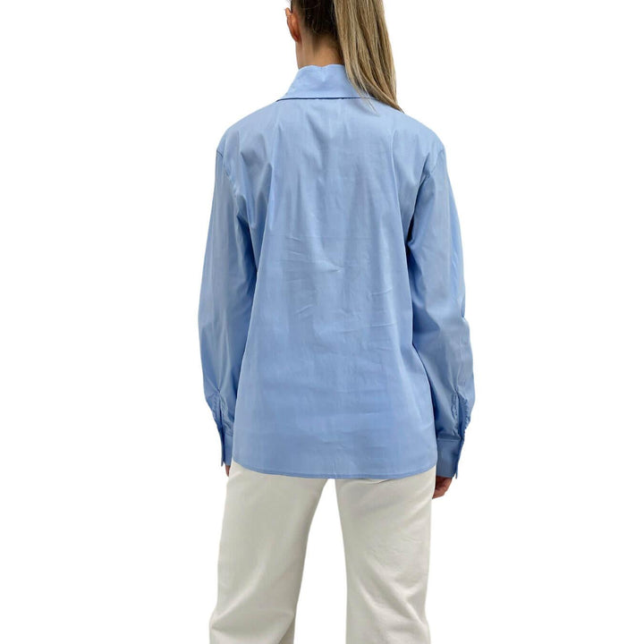 Kontatto Women's Shirt, Maxi Collar, Decorative Bow, Light Blue