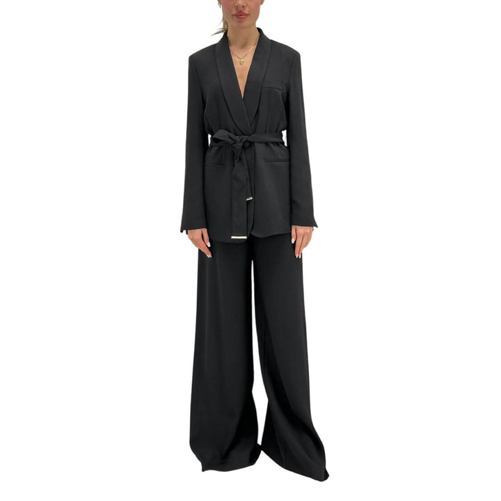 Koralline Women's Jacket, With Belt, Satin, Black