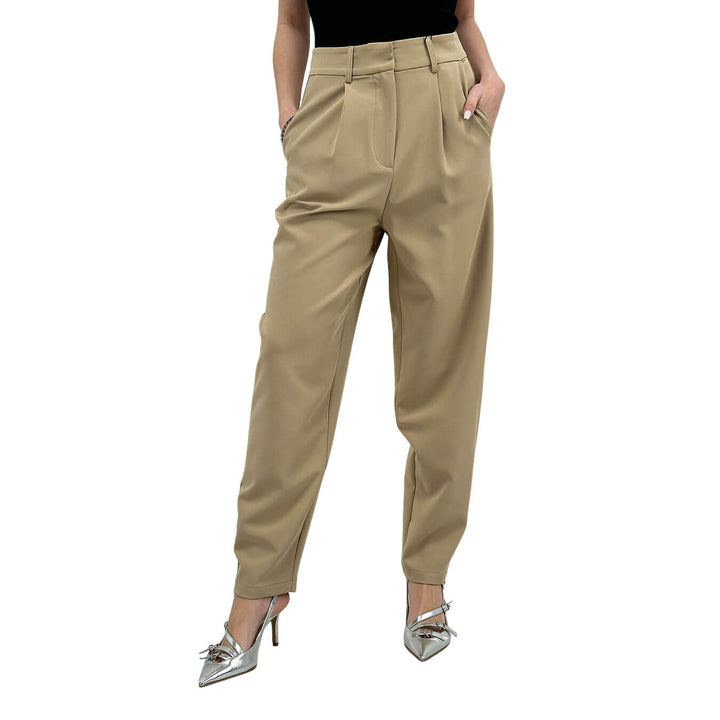 Koralline Pantaloni Cargo Donna, Pieghe Frontali, Beige