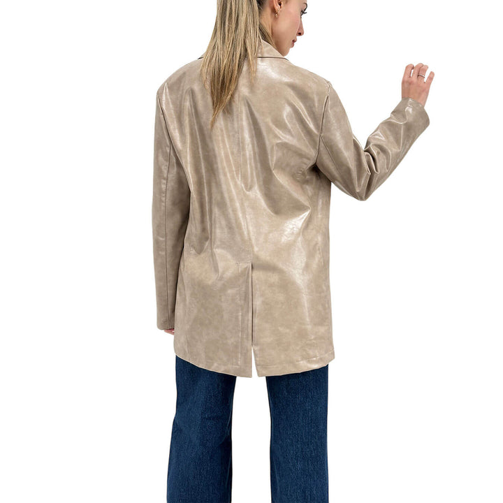 Motel Women's Jacket, Single Breasted, Eco Leather, Beige