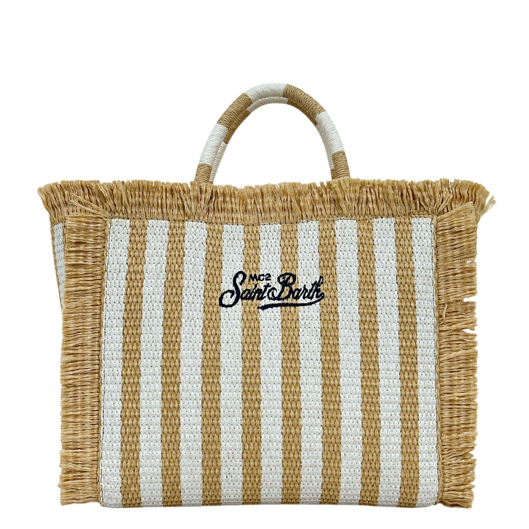 Mc2 Saint Barth Colette Borsa Donna, Effetto Paglia, Righe, Beige