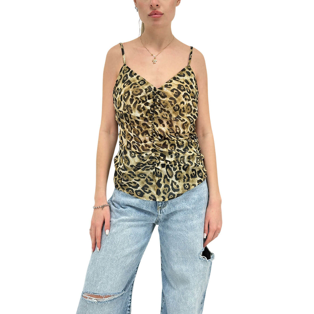 Koralline Maglia Donna, Top Drappeggiato, Maculato, Beige