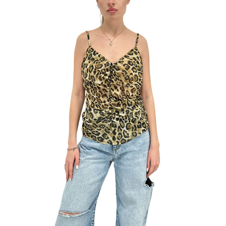 Koralline Maglia Donna, Top Drappeggiato, Maculato, Beige