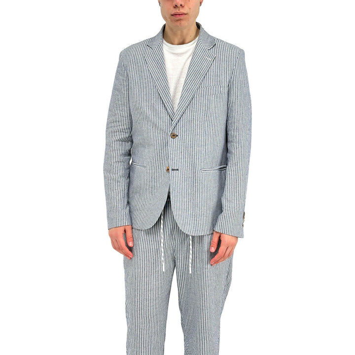 BL.11 Block Eleven Men's Suit, Single Breasted, Striped, Blue