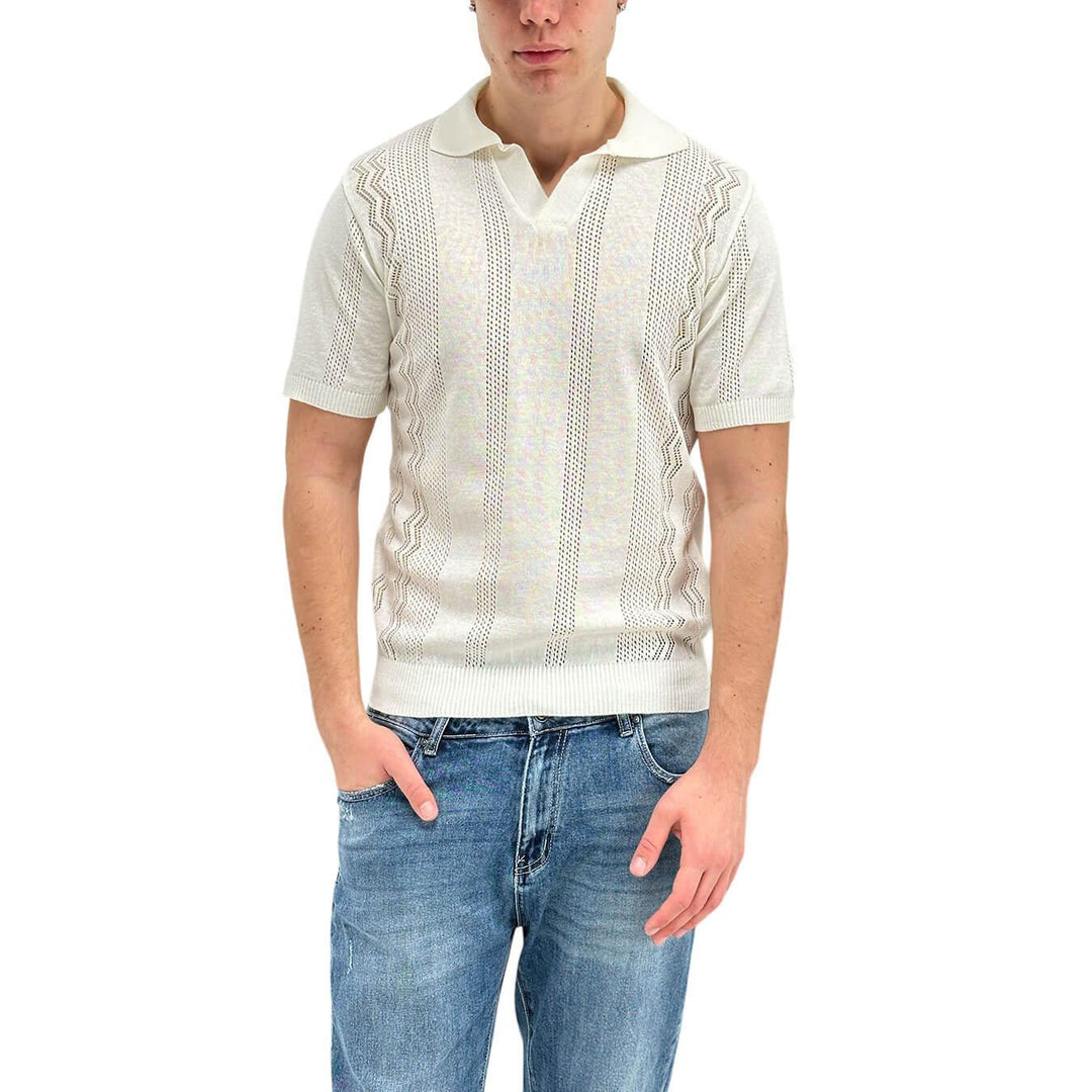 BL.11 Block Eleven Men's Sweater, Openwork Pattern, Cotton, Ivory